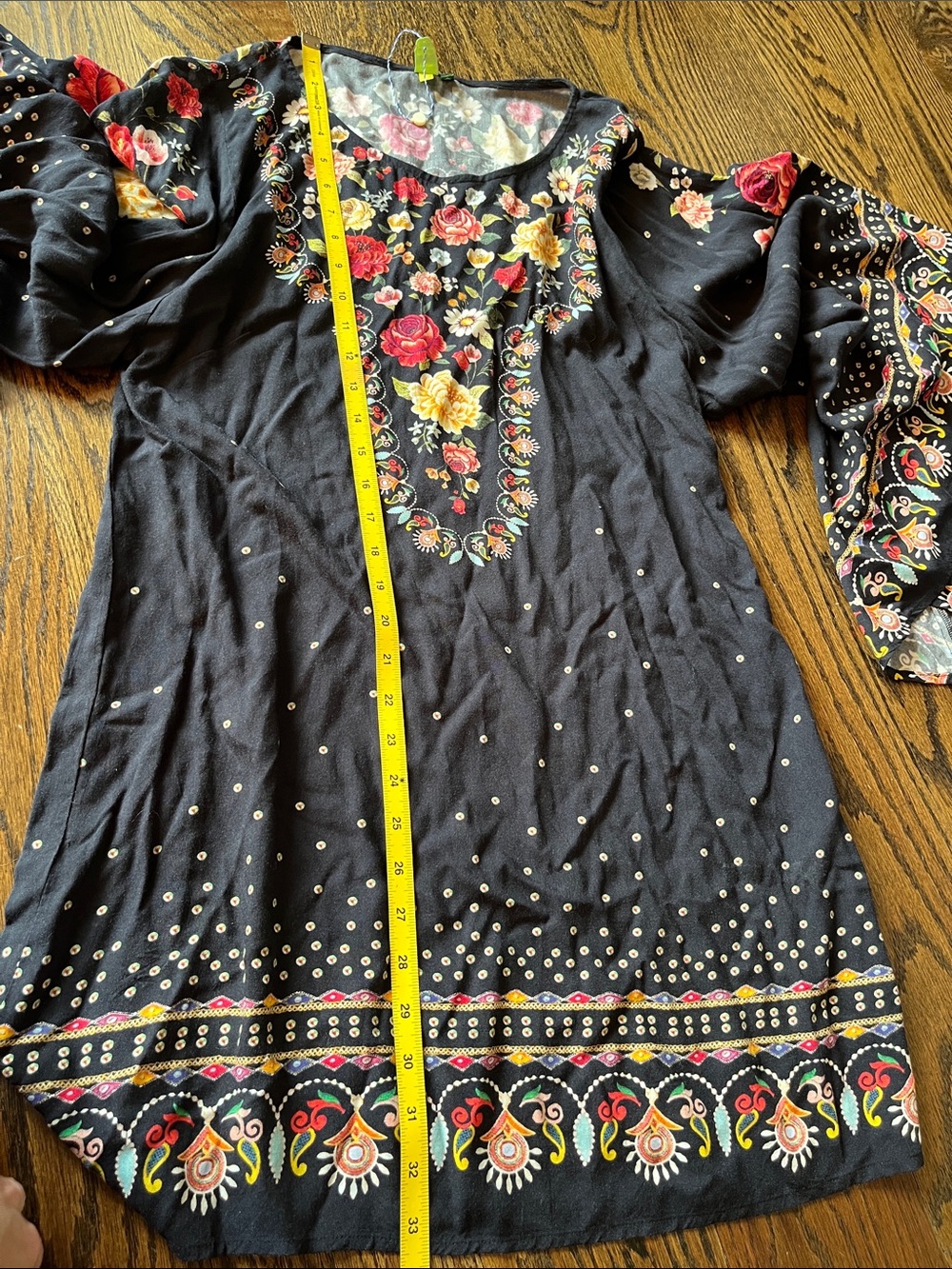 FARM Rio Black Floral Mini Dress with Pink and Yellow Roses - Picture 11 of 11